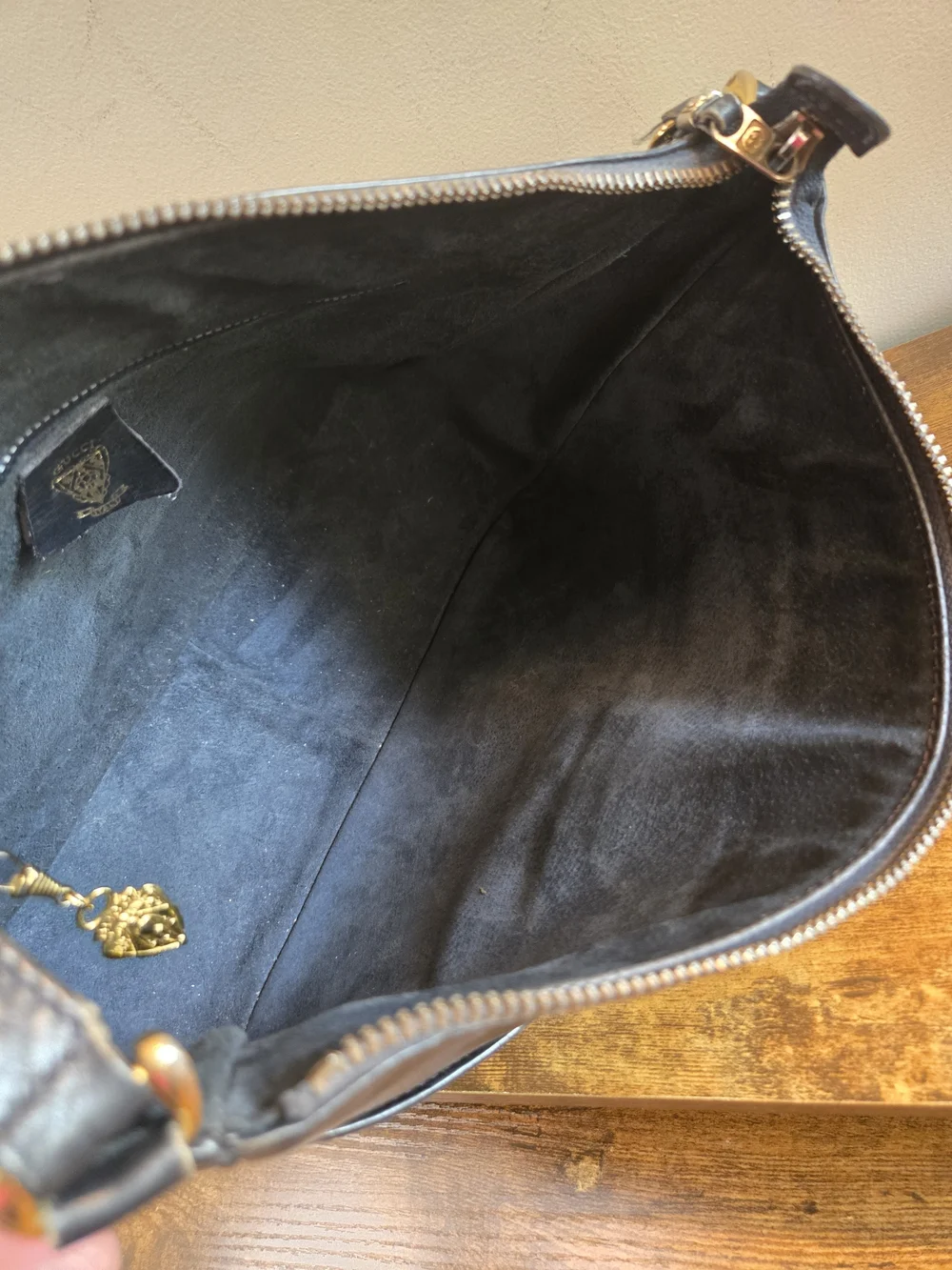 Gucci Vintage Black and Monogram Canvas Shoulder Bag